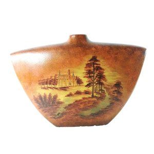Vase Ceramic Hand Painted Outdoor Scene Brown